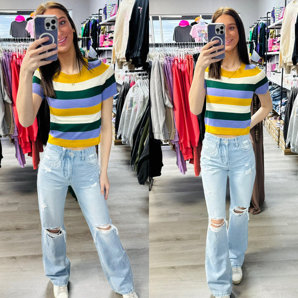 Mardi Gras Stripe Cropped Top