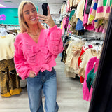 Just a Babe Cozy Pink Bow Knit Cardigan