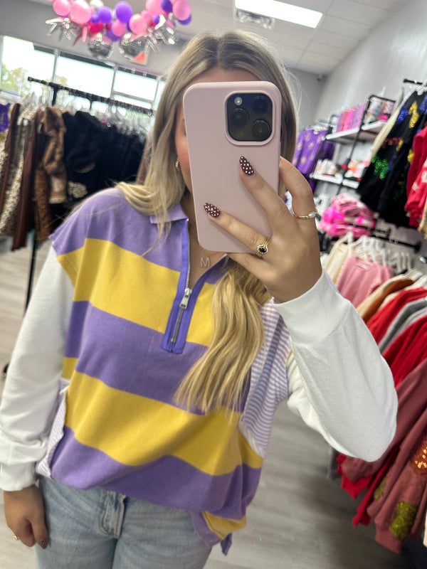 Purple and Yellow Striped Pullover