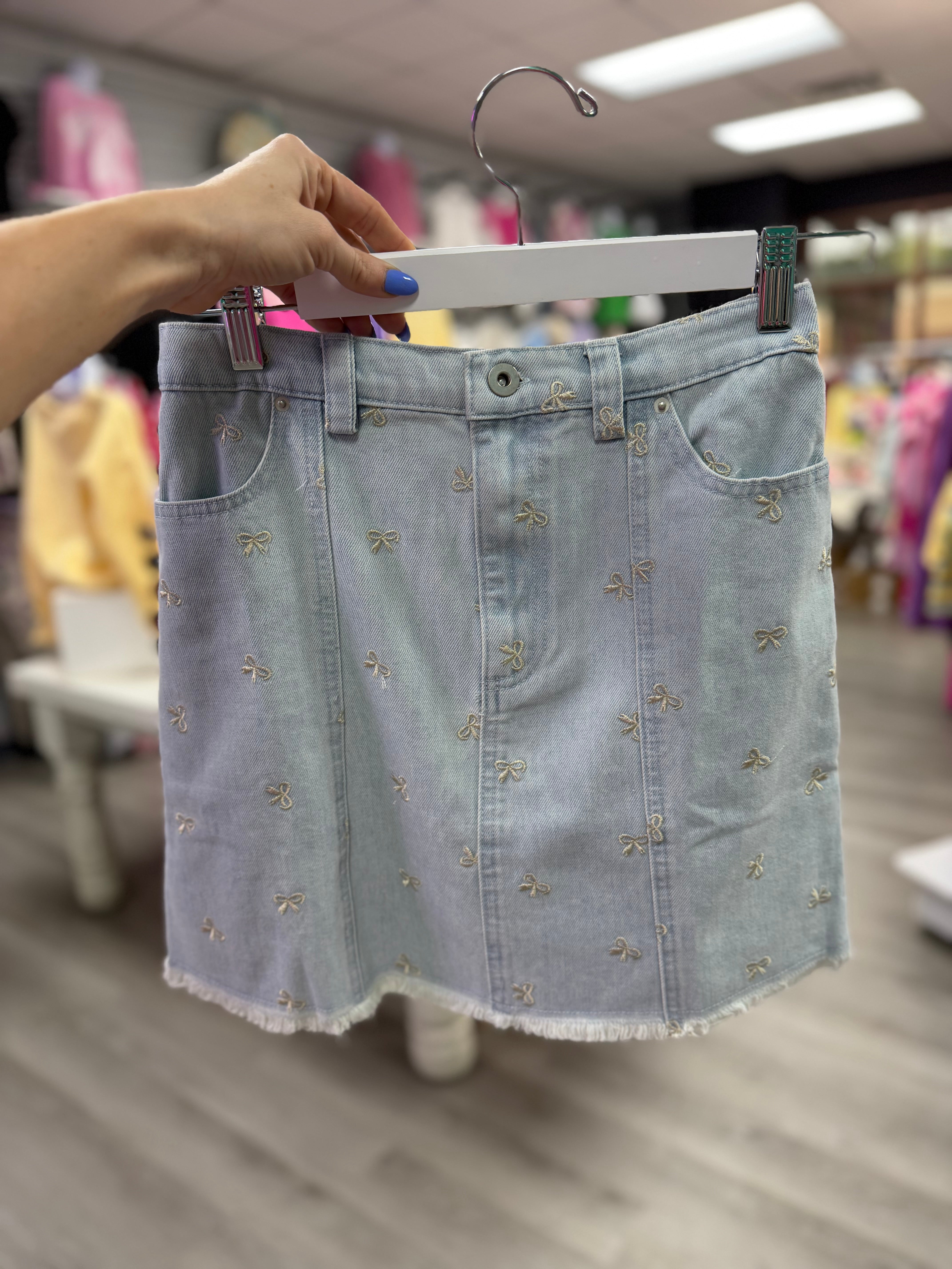 Bow Detail Denim Skirt