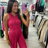 Crinkle Textured Collar Zip-up 2pc Loungewear Set