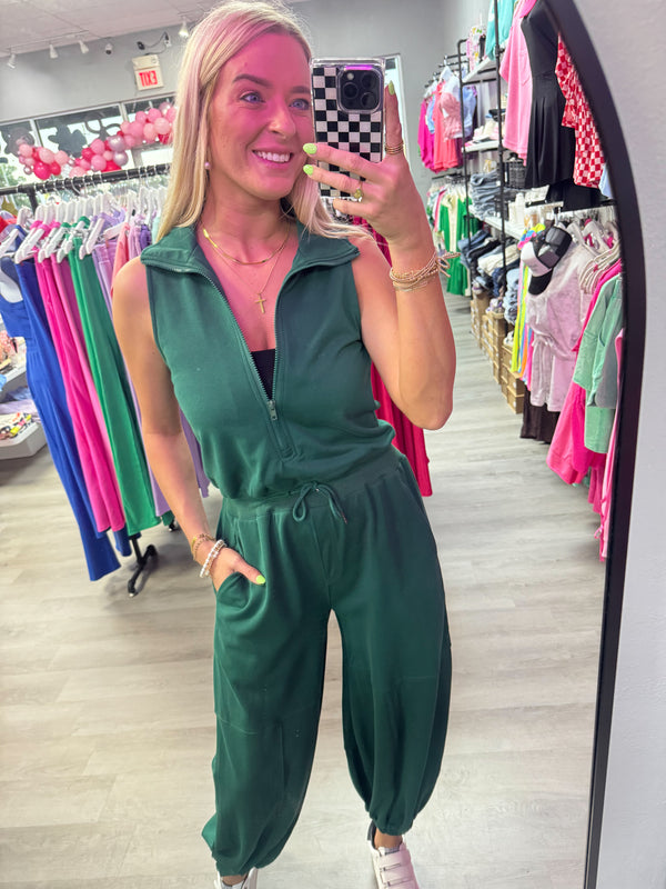 Hunter Green Zip Jumpsuit