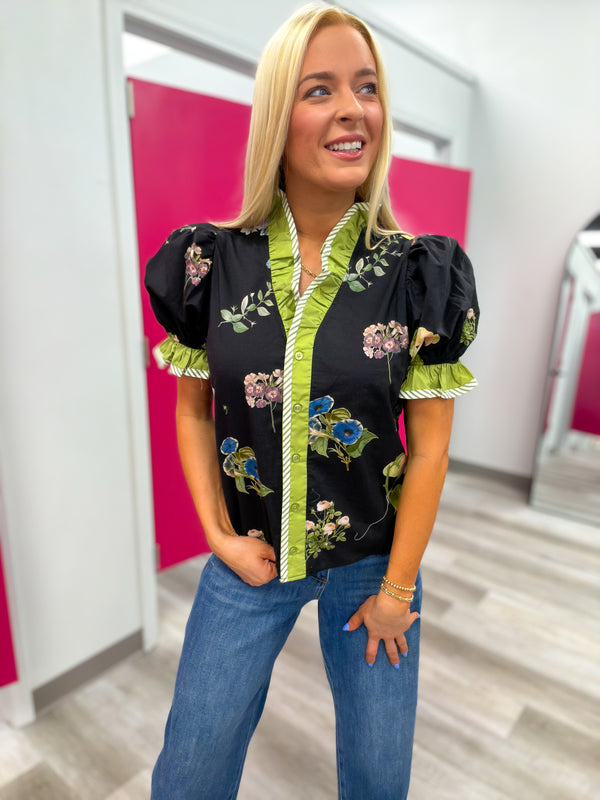 Pressed Petals Blouse- Black