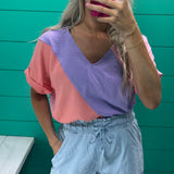 Color Block Lavender Pink Coral Top