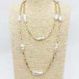 Gold Chain with Oval Pearl Layered 16"-18" Necklace