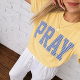 Blue Gingham Pray Short Sleeve