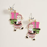 Glitter Santa Claus Bow W Presents Post Earrings