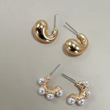 Trio Huggie Pearl Gold Hoop Earrings | 80E5596