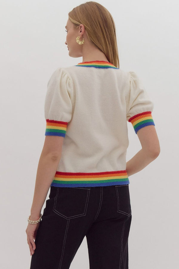 Merry and Bright Rainbow Short Sleeve Sweater