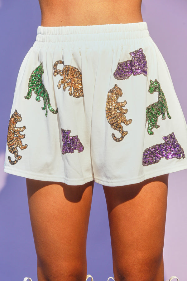 Mardi Gras Sequin Tiger Shorts