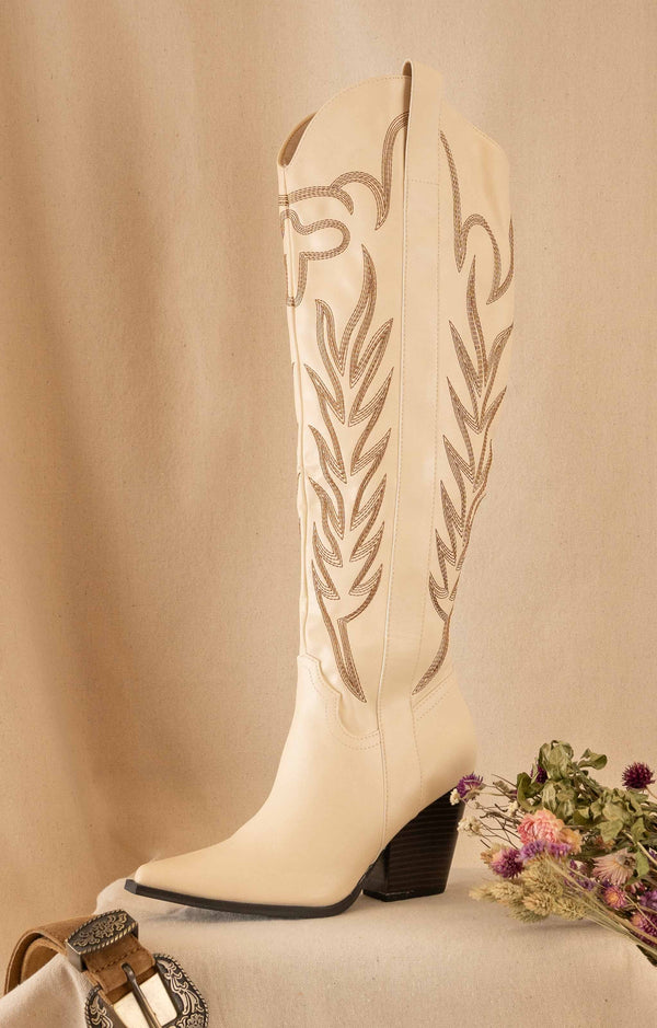 The Bronco Knee High Embordered Cowgirl Boots