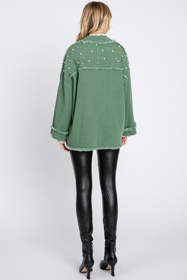 Green Shacket with Pearls