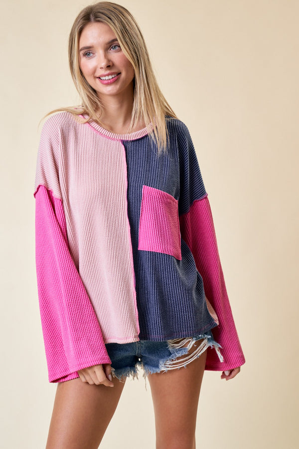 Split It Up Ribbed Colorblock Top