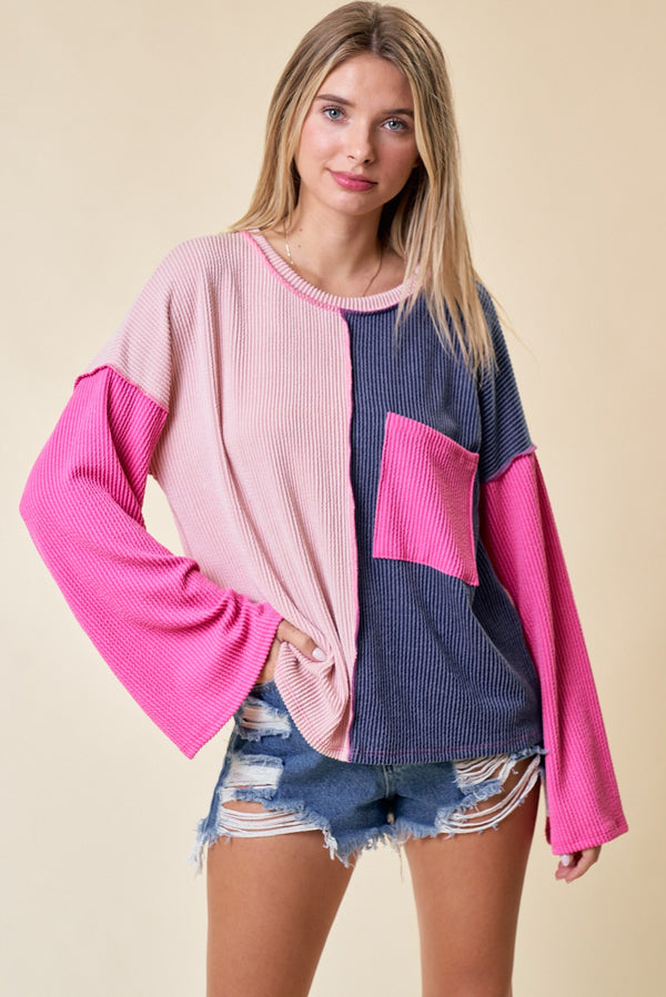 Split It Up Ribbed Colorblock Top
