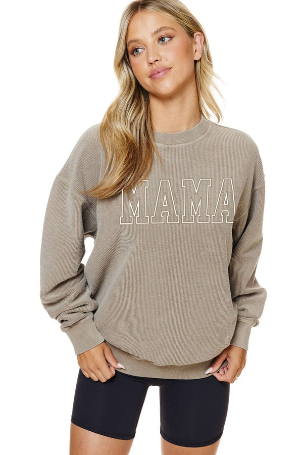 Mama Puff Letter Tan Corded Sweatshirt