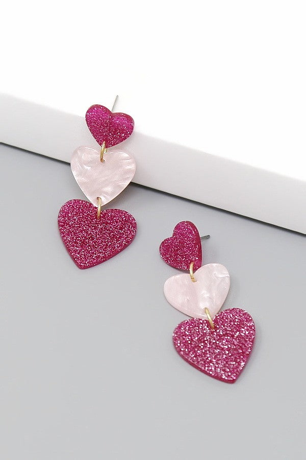 Glitter Heart Acrylic Drop Earrings
