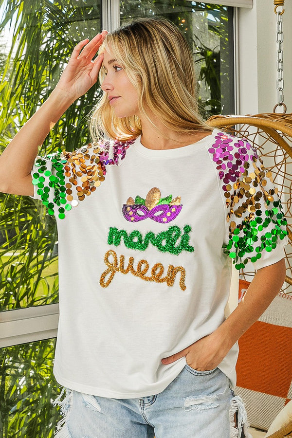 Throw Me Something Mrs. Tinsel Mardi Gras Pullover with Sequins