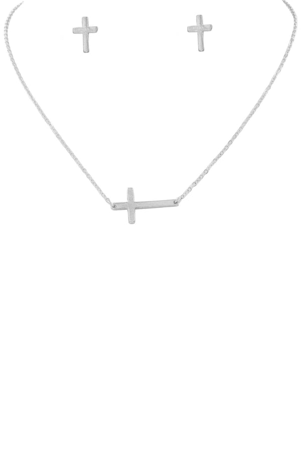 Metal Cross Pendant Chain Necklace Set