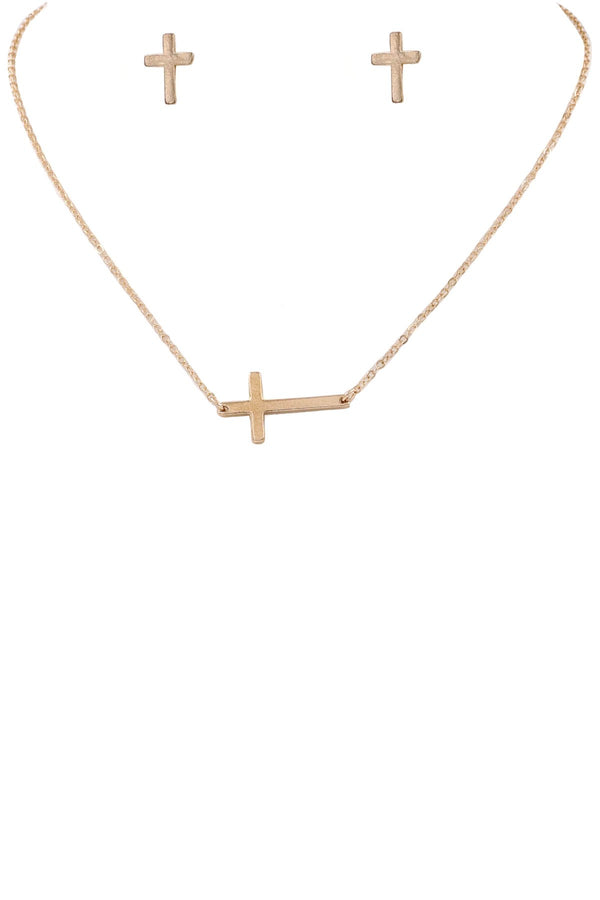 Metal Cross Pendant Chain Necklace Set