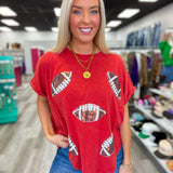 Football Sequin Acid Wash Top
