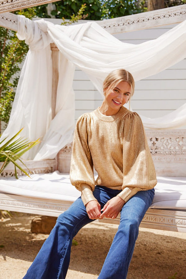 Ready to Shine Metallic Gold Sweater | Mardi Gras