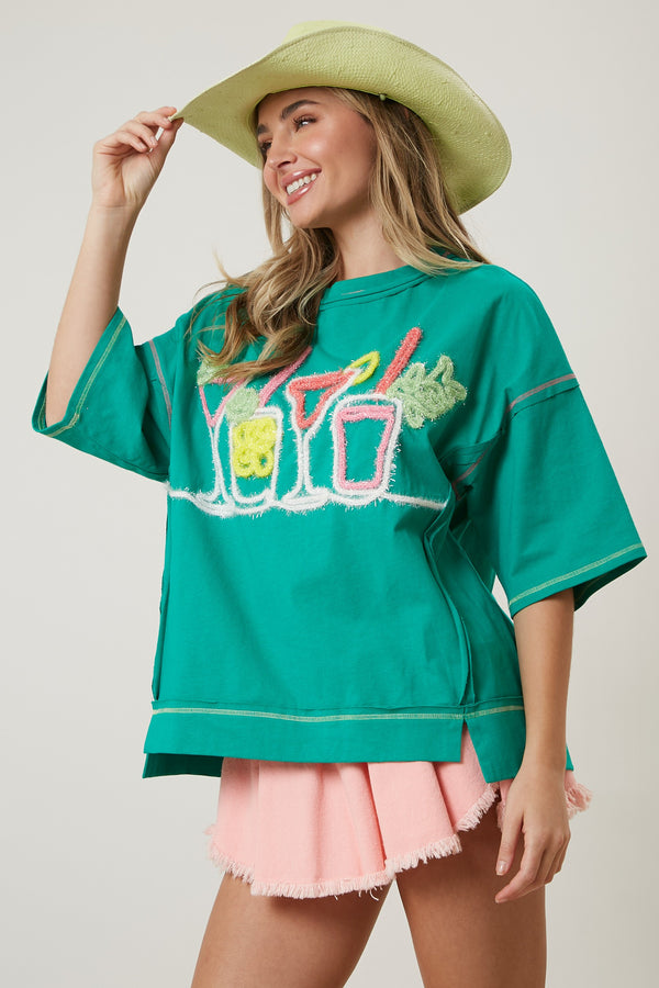 Drinks on Me Embroidery Top