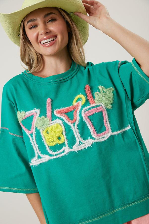 Drinks on Me Embroidery Top