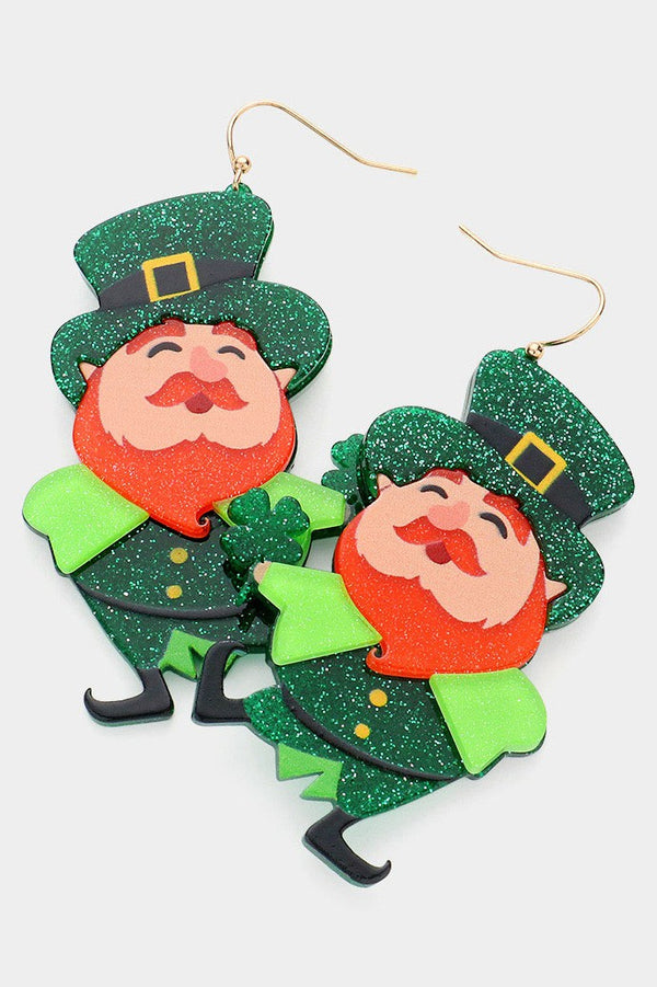 St Patrick's Day Leprechaun Dangle Earrings