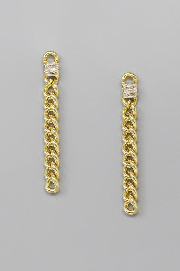 Baguette CZ Stone Embellished Long Chain Earrings