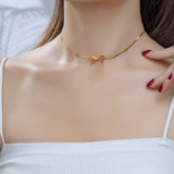 herringbone chain bow choker necklace