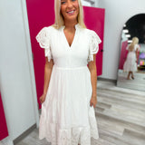 Solid Lace Midi Dress White