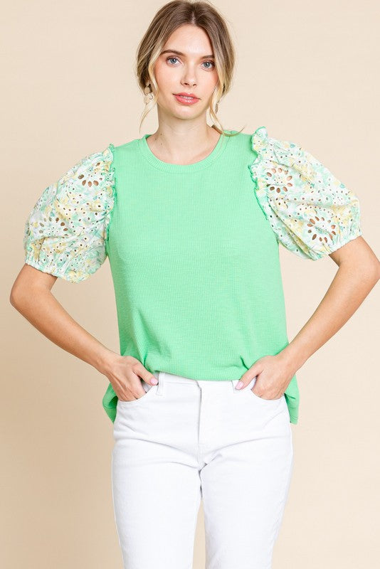 Green Eyelet Top