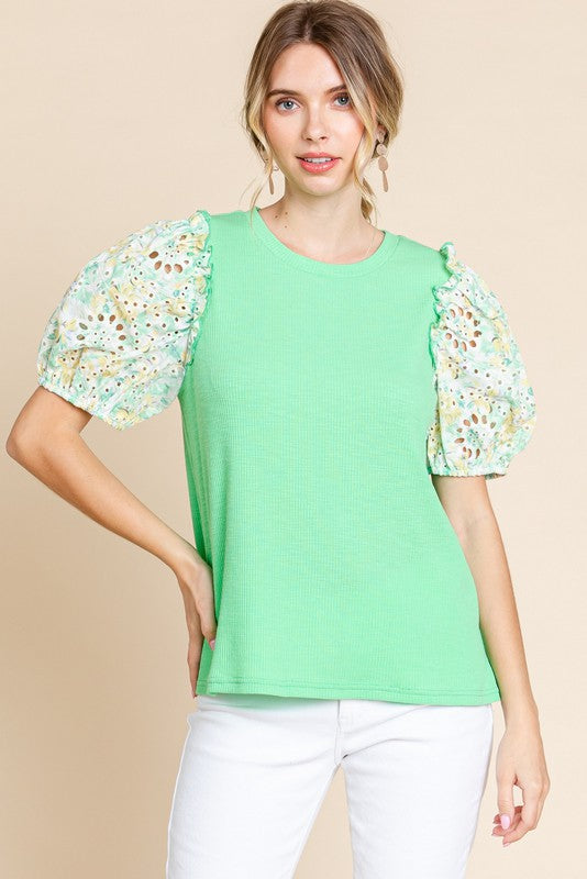 Green Eyelet Top