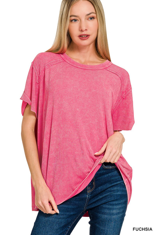 The Perfect One | Washed Ribbed Short Sleeve Top