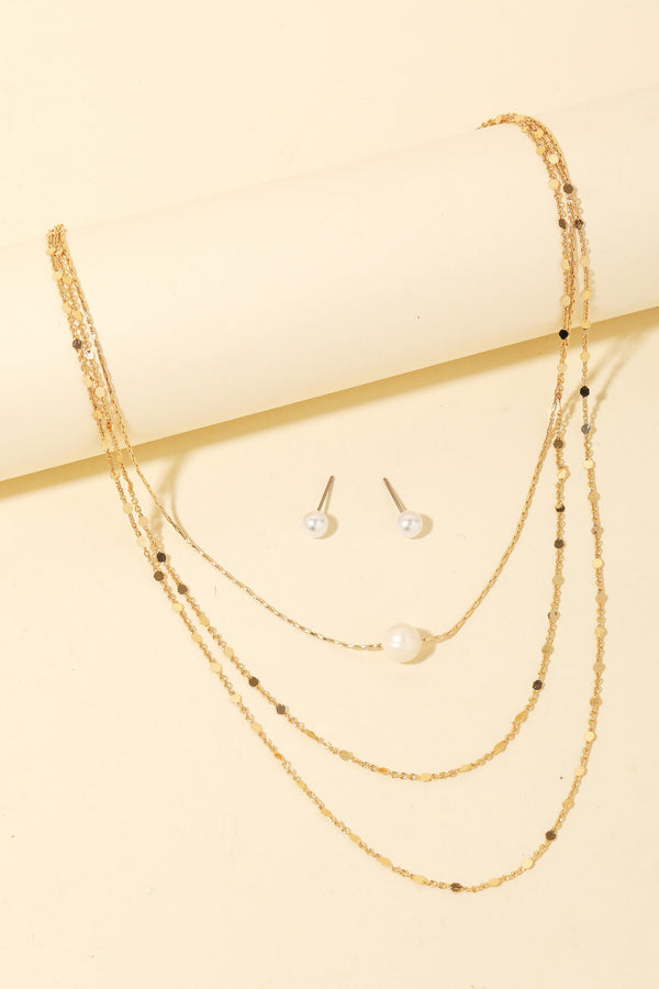 Pearl Bead Pendant Layered Chain Necklace Set