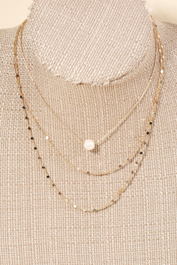 Pearl Bead Pendant Layered Chain Necklace Set