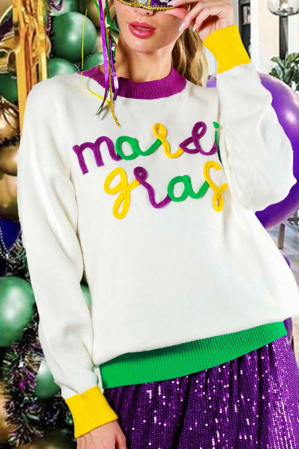 Mardi Gras State of Mind Sweater - White