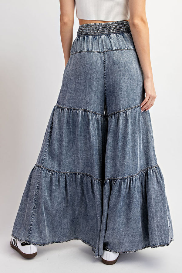 Mineral Washed Tiered Denim Pants