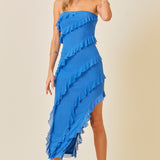 Tidal Temptation Blue Ruffle Midi Dress