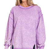 BLACK FRIDAY | Acid Wash F/terry Exposed-seam Sweatshirt TW-5249A