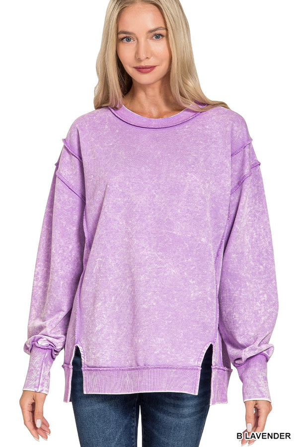 BLACK FRIDAY | Acid Wash F/terry Exposed-seam Sweatshirt TW-5249A