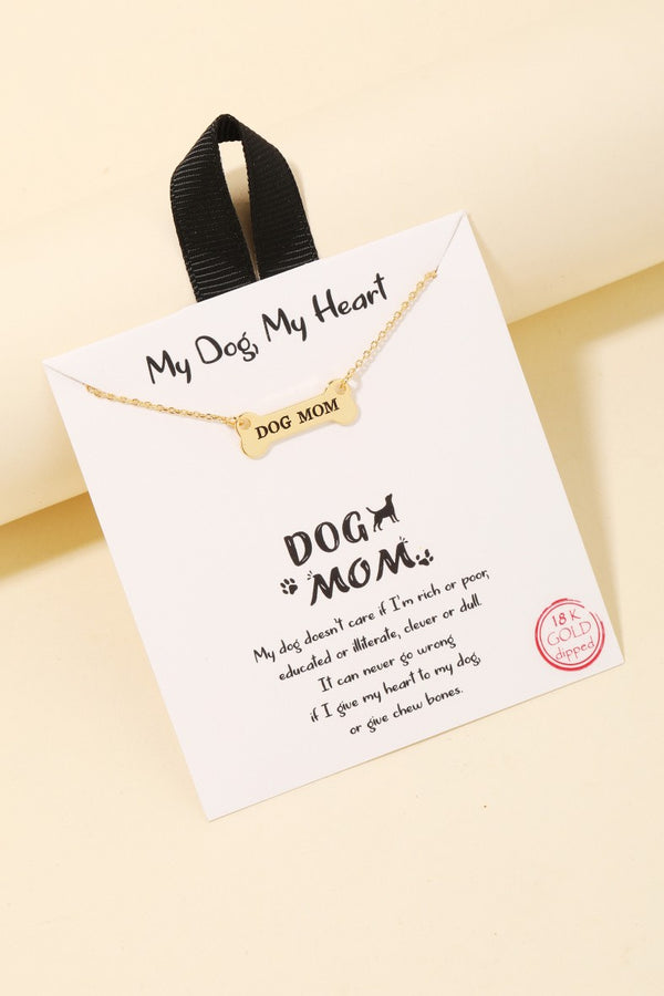 Gold Dipped Dog Mom Bone Pendant Necklace