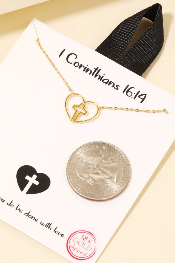 Gold Dipped Cross Heart Pendant Necklace