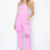 Baby Pink High Rise Distressed Straight Overalls