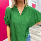 Braided Collar Detail Top Green