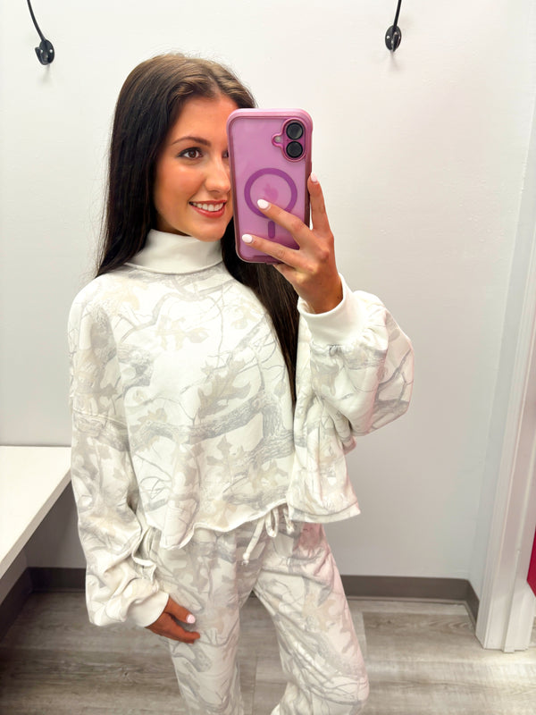 Come Find Me White Camo Mock Neck