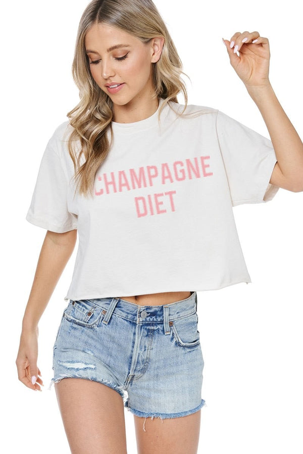 Champagne Embroidery Crop Graphic Tee