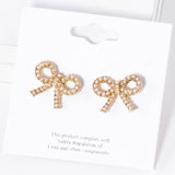 Pearl Ribbon Bow Stud Earrings