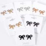 Pearl Ribbon Bow Stud Earrings