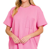 Raised Rib Short Sleeve Front Pocket Top